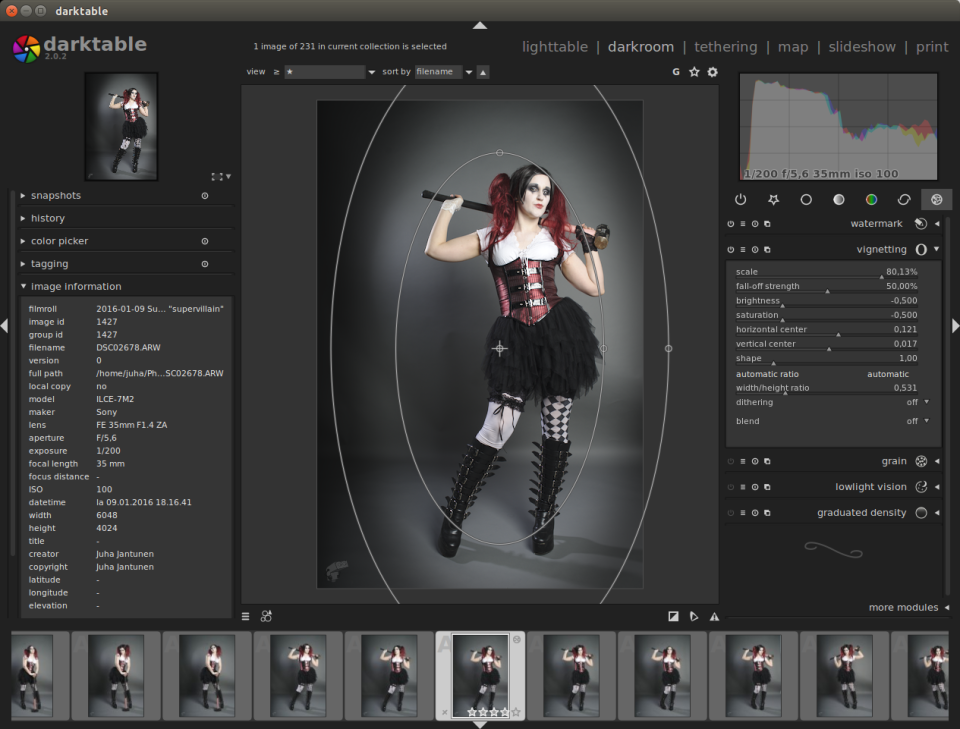 Darktable 2.0: vignetting