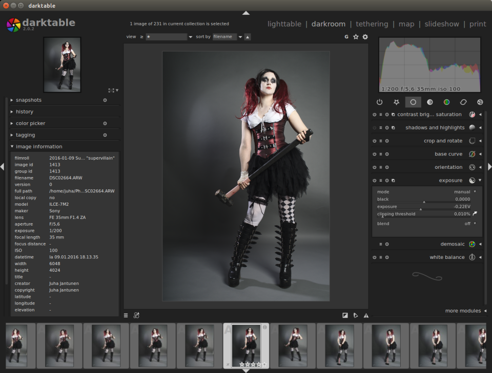 Darktable 2.0: exposure