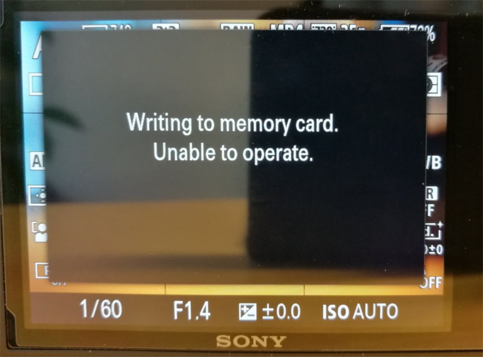 Writing to memory card. Unable to operate.